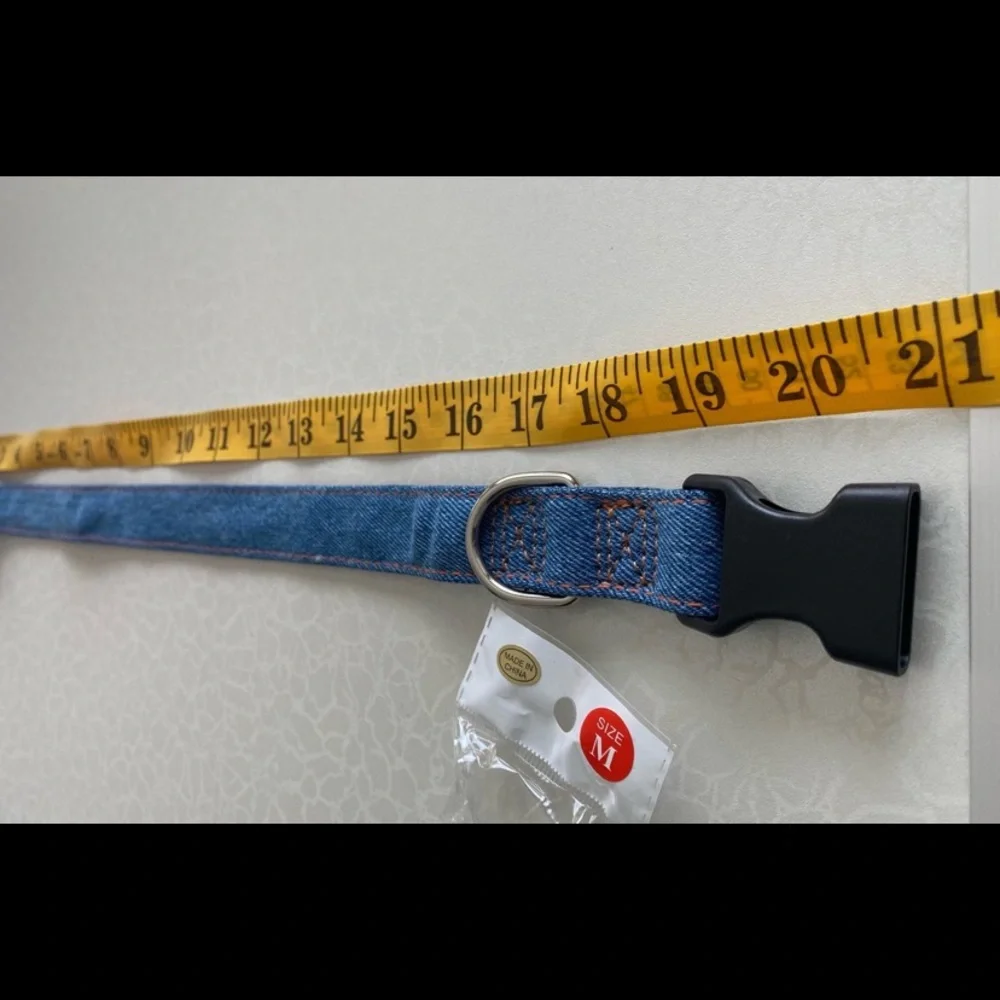 Denim-Style Adjustable Pet Collar with Black Buckle size medium
